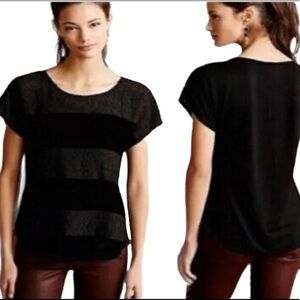 Anthropologie Dolan Left Coast Black Velvet Lace Striped T Shirt Top XS